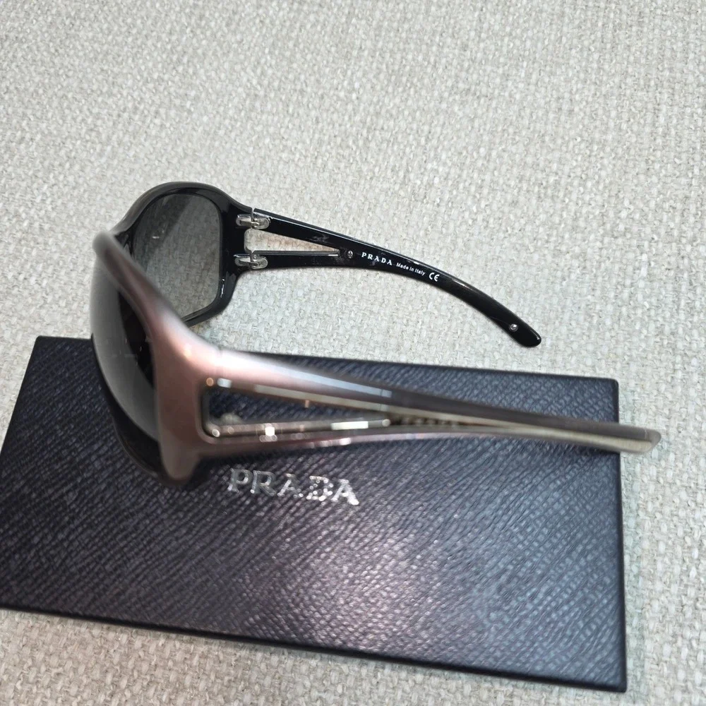 Prada SPR 15L Sunglasses Bronze Wrap Frame Grey Gradient Lens Italy 64-18-120